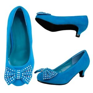 Girls Low Heels Bow Suede Dress Pumps HEART-97